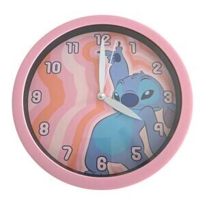 Disney Stitch Pink Wall Clock With Analog Display & Groovy Background Design